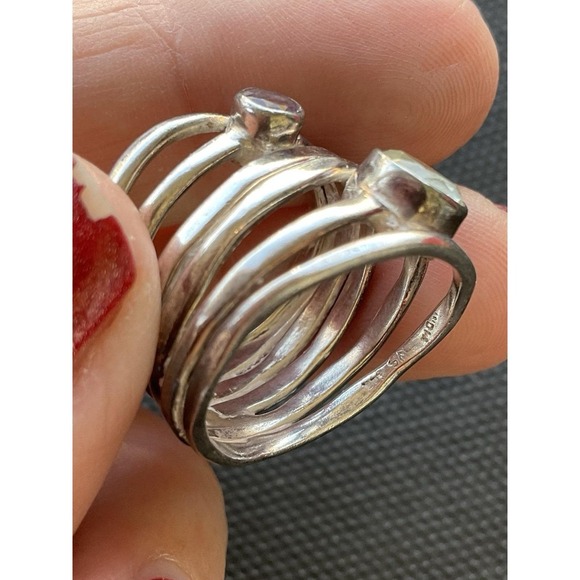 925 Sterling Silver Multi Band Round Gemstone Ring Size 7 Vintage Estate Jewelry - Picture 6 of 8